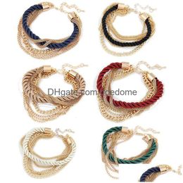 Chain 6 Colours Women Bracelet Weave Chains Handmade Alloy Charms Wristbands Bracelets For Fashion Girls Accessory Drop Delivery Jewelr Dhxwe