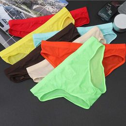 Underpants Underpants Men's Triangle Men Underwear Ice Silk Sexy Ultra-thin Solid Colour Transparent Low Waist Breathable Briefs Male Panties L230915