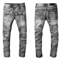 Designer Luxury Mens Jeans Brand Washed Design Grey Slim-leg Denim Pants Fashion Club Clothing Male Hip Hop Skinny Motorcycle Bike268k