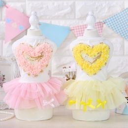 Dog Apparel Summer Love Lace Bow Flower Dress Cute Pet Products Clothes For Clothing Puppy