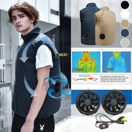 Men's Vests Men Summer Air Conditioning Clothing Fan Cooling Vest USB Charging Cooling Sport Man Outdoor Solid Colour Coat Plus Size 230914