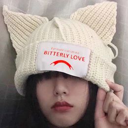 Beanie/Skull Caps Cute Cat Ear Knitted Wool Hat Girl Hip Hop Fashion Hooded Cap Beanies Winter Warm Pig Ear Beanies Design Kpop Personality Bonnet 230914