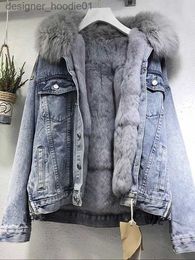 Women's Down Parkas Women's Jackets Winter Women Warm Fur Collar Denim Jacket Coat Basic Cold Motorcycle Outerwear Thick Fleece Quilted 221116 L230915