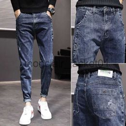 Men's Jeans Korean tall Fit Narrow leg jeans men Wear-resistant retro distressed denim Pants Men's casual Slim trousers J230915