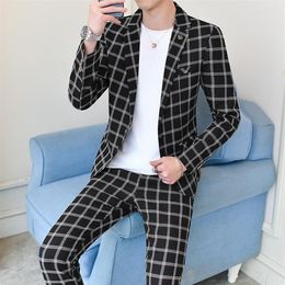 Men's Suits & Blazers For Men Two-piece High-quality Plaid Slim-fit Suit Business Casual Wedding Dress Trajes De Hombre Vesti2866