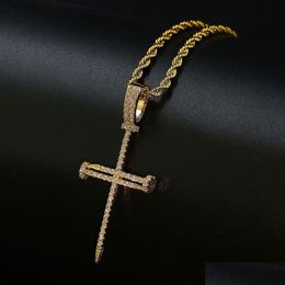 Mens Jewelry M 24Inch Rope Chain Iced Nail Cross Pendant Necklace Gold Sier Men Women Hiphop Whosales Drop Delivery