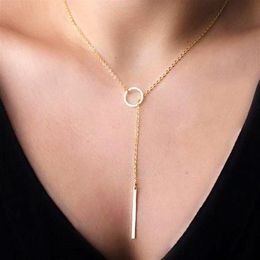 Romantic Women Accessories Fashion Plated Metal Chain Bar Circle Lariat Necklace Long Strip Pendant Necklaces Jewelry258e