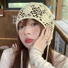 Beanie/Skull Caps Knitted Beanie Hat for Women Y2K Lovely Flower Hat Ethnic Style Girls Earflap Cap Fashion Female Hat Teens Headwear 230915