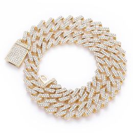 High Quality Iced Out Chain Men Jewellery Hip Hop New Micro Pave Rhinstone 15MM Cuban Link Chains Big Heavy Chunky Necklace179B