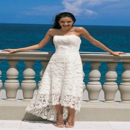 Lace Beach Wedding Dress Sheath Column Strapless High Low Asymmetrical Backless Zipper Back Vintage Bridal Gowns299e