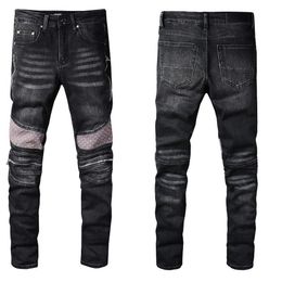 Top quality Men Skinny Jeans Ripped Holes Jeans Motorcycle Biker Patch splice Fashion Hip Hop Famous printing Denim Pants206E