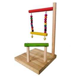 Other Bird Supplies Colorful Wooden Parrot Hanging Swing Bell Toy Perch Stand Bar Beads Pet Cage Decor Birds Playing Platform For2485