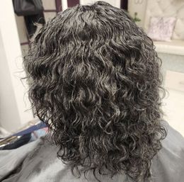 Parrucche per capelli umani grigio onda sciolta sale e pepe sfumatura bicolore argento parrucca corta grigia per donne nere Nessuno berretto realizzato a macchina in pizzo densità 130%