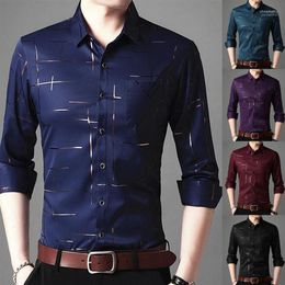 Men's Dress Shirts Spring Autumn Men Tops Long Sleeve Turn Down Collar Stripes Single-breasted Social Business Shirt Casual S251u