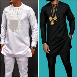 Mens Tracksuits Kaftan Set 2Pieces Male Suits Long Sleeve Embroider Top Shirt Pants African Casual Ethnic Fashion Outfits M4XL 230914