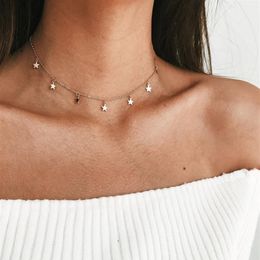 Boho Women Chocker Gold Silver Chain Star Choker Necklace Pendant Bijoux Collares Collier Femme for Women Girl Gift222N