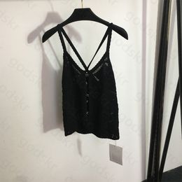 Sexy Hollow Print Camisole Women Designer Diamond Button Sleeveless Vest Pullover Knitted Tops Breathable Crop Top 218