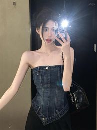 Women's Tanks Denim Crop Top Vintage Y2k Summer Strapless Camisole Fashion Streetwear Casual Tube Female Sexy Off Shoulder Vest