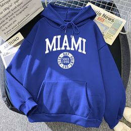 Miami Since 1896 Letter Printing Hoodie All Match Fashion Hoody Hip Hop Fleece Streetwear Crewneck Multicolor Womenswear 230915