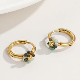 Серьги-кольца Lucky99 из бисера с цветами, цветные женские модные ювелирные изделия из нержавеющей стали, роскошные простые серьги в стиле ретро