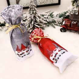 Merry Christmas Ornaments Cartoon Printed Champagne Wine Bottle Cover Bag Home Kitchen Festive Party Decorations