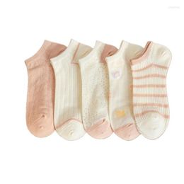 Women Socks 2023 Spring Summer Casual Pink Floral Striped Mesh Breathable Soft Cotton Ankle Short Sock For Ladies Girls10 Pairs