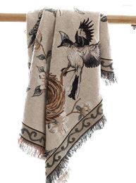 Tapestries Double Sided Cotton Throw Blankets With Tassels Flower/Bird Beige For Couch Home Decoration American Village Style 130x160cm
