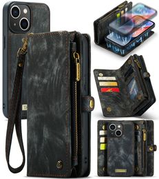 Caseme Magnetic amazon leather wallet Case with Zipper and Removable Cover for iPhone 15-11 Pro Max, XS, XLR, 8, 7, 6S Plus