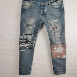 Mens Designer Patchwork Breathable Slim-leg Casual elasticity Jeans Business style Denim Pants Fashion Club Clothing for Male Hip 304Y