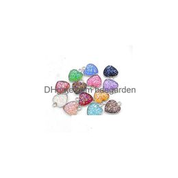 Pendant Necklaces Stainless Steel Love Heart Druzy Stone 1M Bling Heart-Shaped Charm For Fashion Diy Jewellery Making Bk Drop Delivery P Dhpj9