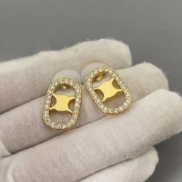 Romantic luxury designer simple stud 18k Gold women letter logo engrave dangle earrings girls wedding Jewellery gift CHD23091513 skystrick