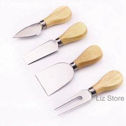 4pcs/set Oak Wood Wooden Handle Knife Fork Shovel Kit Stainless Steel Butter Spreader Graters For Cutting Baking Chesse Board Tool TH1136