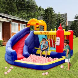 Indoor Inflatable Castle Bouncer House for Kids Bouncer Slide Combo Fun Jumping Blow Up Toddler Bouncy Castle for Kids 2-12 with Blower Outdoor Play French Fries Theme