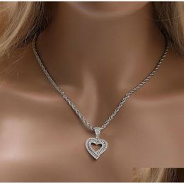 Icy Baguette Heart Pendant Necklace Bling Micro Pave Cubic Zirconia Simated Diamonds Rope Chain Drop Delivery