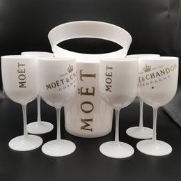 Ice Buckets And Coolers with 6Pcs white glass Moet Chandon Champagne glass Plastic239P