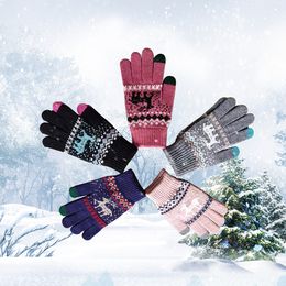 Thick Touch Screen Gloves Deer Jacquard Weave Womans Children Driving Cycling Ski Winter Warm Full Fingers Gloves Outdoor Sports Ladies Girls Fashion Accessories