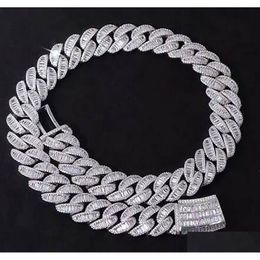 20Mm Baguette Cuban Chain 14K White Gold Plated Real Iced Diamonds Necklace Cubic Zirconia Jewellery 16-24Inch Length Hiphop Drop Delivery