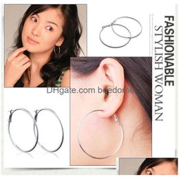 Hoop Huggie New 2-7Cm Big Hie Earrings Simple Sier Round Circle Ear Rings For Women Ladies Fashion Jewelry Gift Drop Delivery Dhijt