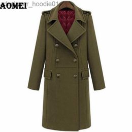 Women's Down Parkas Winter Europe America Style High Quality Ladies Long Coat Quilted Double-breasted Trench Woolen Coats Navy Blue Army Green 210416 L230915