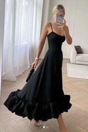 Casual Dresses 2023 Pure Colour Sexy Strapless 3D Lace Hem Women Big Swing Elegant Long Dress