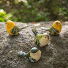 Garden Decorations Lovely Hand Painted Green Yellow Fat Four Birds Statues Set European Indoor Outdoor Home Decor Small Animal Figurines