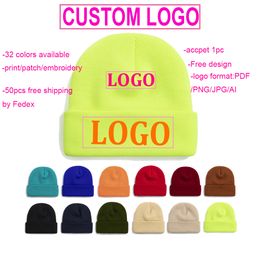 Beanie/Skull Caps Acrylic Winter Women Solid Custom Knitting Beanies Skullcap Men Casual DIY Print Pacth Embroidery Knit Hat Caps Gorros 230914