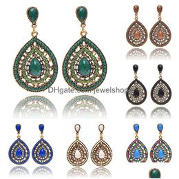 Dangle Chandelier Bohemian Water Drop Earring Vintage Ethnic Teardrop Crystal Beaded Statement Earrings For Women Boho Fashion Jewelry Dh7Ro