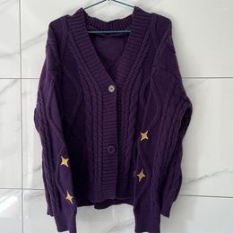 Women's Knits Women Star Embroidery Purple Cardigan Autumn Vintage V Neck Long Sleeve Knitted 2023 Trend Speak Now Sweater Coat