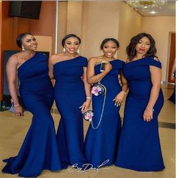 Cheap Sexy Mermaid One Shoulder Royal Blue Bridesmaid Dresses Patterns African Nigerian Bridal Gown Plus Size Formal Dresses 231l
