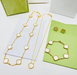 designer Jewellery earring bracelet 18K Gold Plated Stainless Steel Mother-of-Pearl 10 Flower necklac