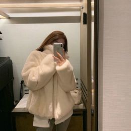 Women's Fur Faux Fur Women's Winter Jacket Fashion Solid Color Faux Fur Coat Korean Version Loose Simplicity Stand-up Collar Women's Clothing Coat 230915