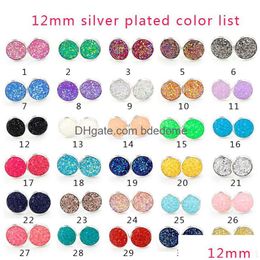 Stud 12Mm Round Druzy Stone Earrings 30 Colour Resin Gold Sier Stainless Steel Hypoallergenic Ear Pin For Women Fashion Jewellery In Drop Dhndh