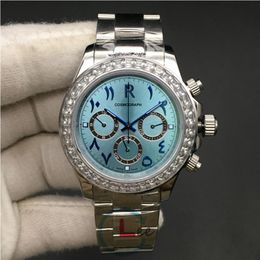 High Quality Men Watch Mechanical Automatic Wristwatch Steel Bracelet Ceramic Bezel Sapphire Ice Blue Face Cosmograph Dive Watches249F