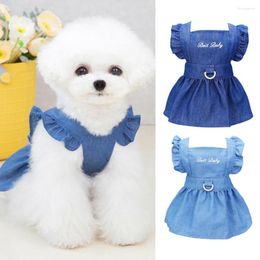 Dog Apparel Print Denim Skirt Spring Summer Harness Dress With D-Ring Shirt Cat Puppy Chest Strap Pet Clothes